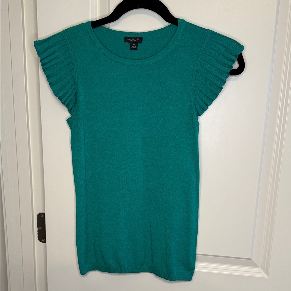 Ann Taylor Teal Ruffle Sleeve Top